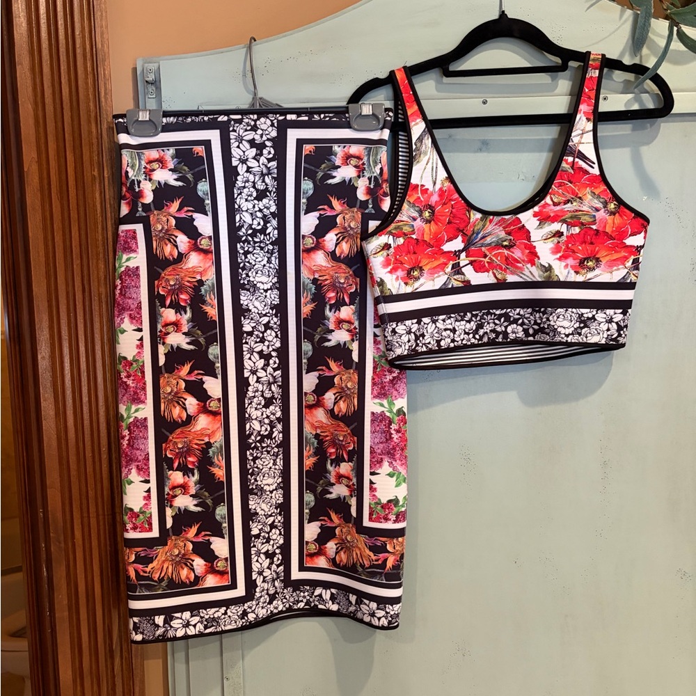 Clover Canyon Red and Black Floral Skirt Set